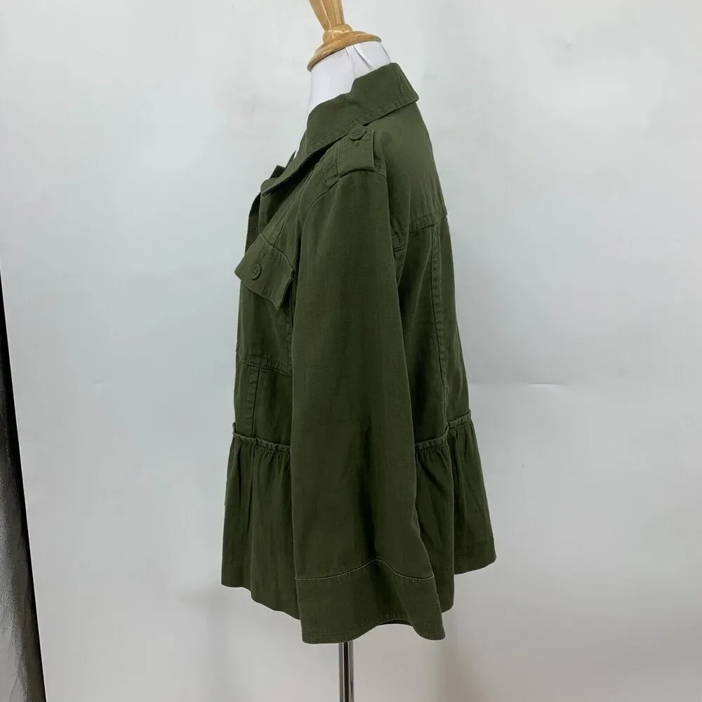 LOFT Ann Taylor Herringbone Jacket Womens M Medium Peplum Wide Sleeves Utility
